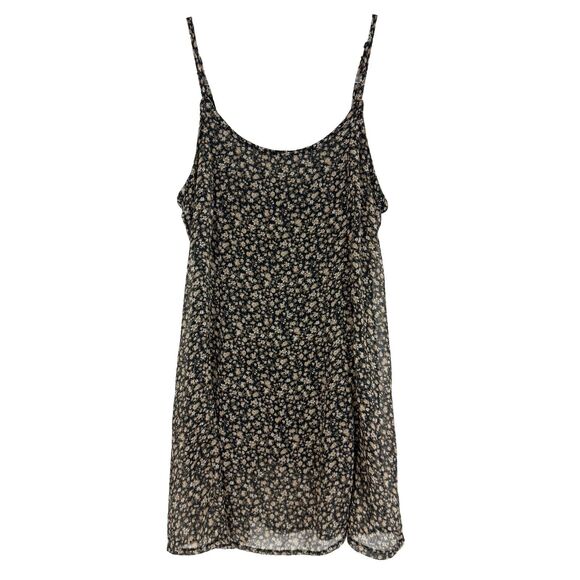 BRANDY MELVILLE Long Floral Tunic Tank Chiffon Flow Black Multi One Size EUC B32 - Picture 1 of 5